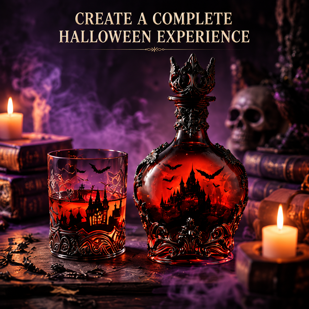Halloween potion bottle and matching Gothic glass together
