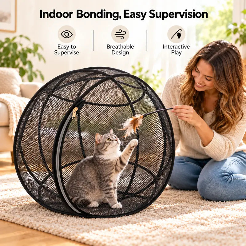 🐱🎡Collapsible Cat Playpen – Portable Mesh Pet Enclosure for Indoor & Outdoor Play