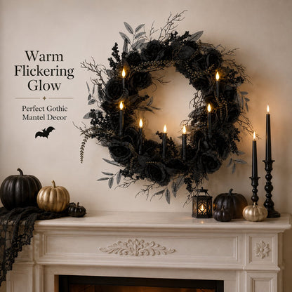 🎁Elevate your Halloween vibe 🖤Black Rose Candle Wreath