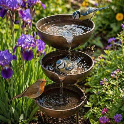 🔥Bring Life Back To Your Garden – Peaceful Cascading Rain Catcher Bird Bath For Welcoming Garden Wildlife🌿🐦