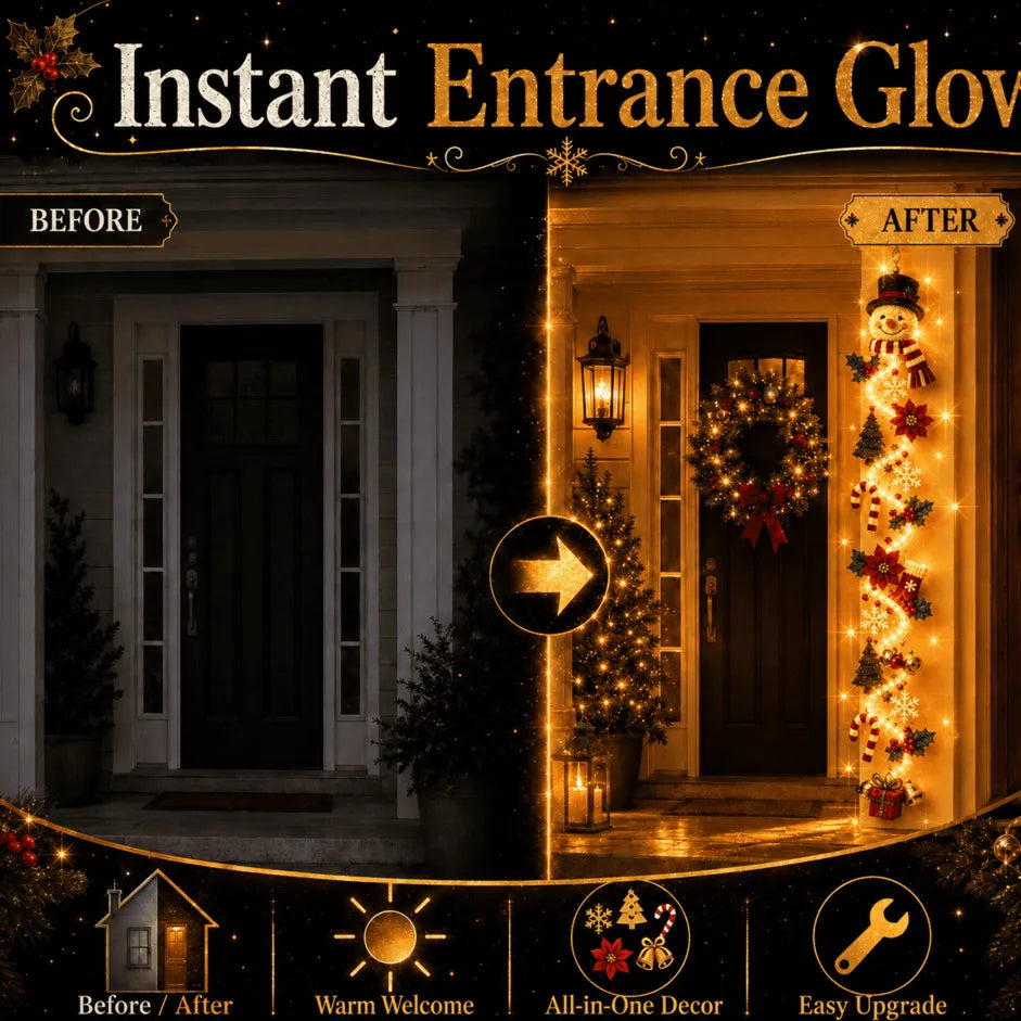 🎄MerryCascade™ Glowing Christmas Door Hanger | 6 Festive Lighted Designs with Warm Glow, Dimensional Details & Space-Saving Vertical Décor