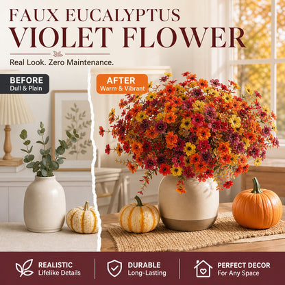 🍂🧡Artificial Autumn Violet Silk Flower Bouquet✨Weatherproof Faux Fall Floral Stems