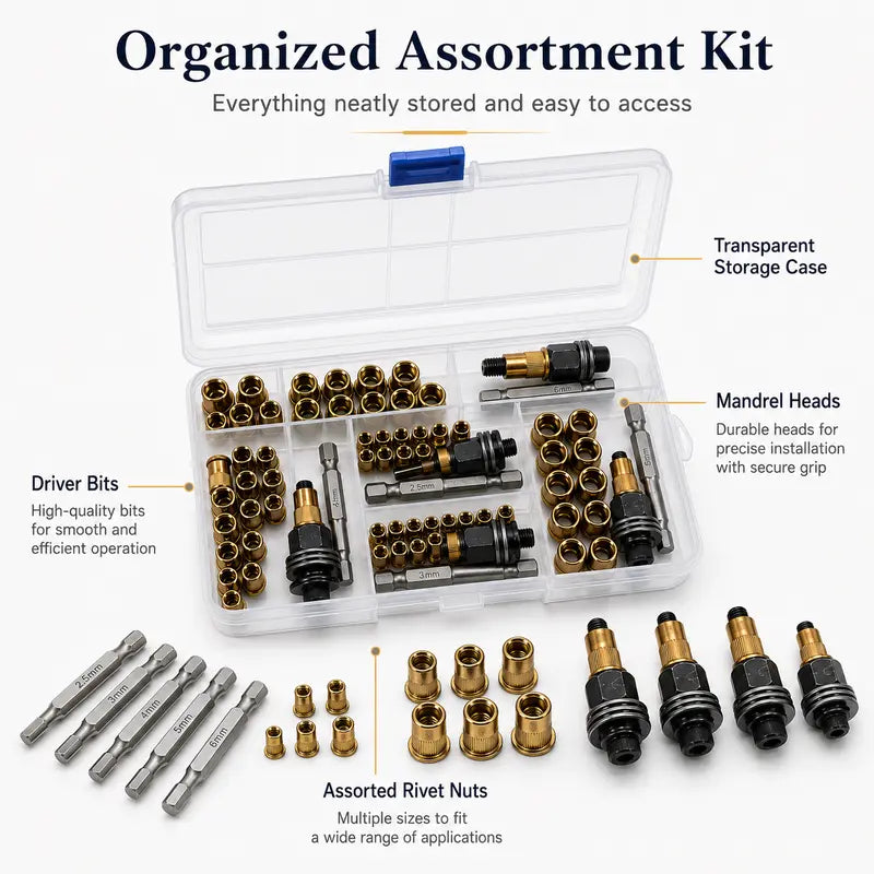 🔩M3–M8 Rivet Nut Installation Kit – Drill Adapter & Nutsert Assortment
