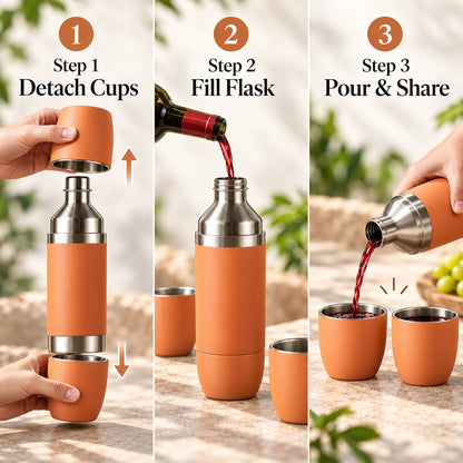 🍷✨All-in-One Insulated Wine Flask & 2 Magnetic Tumblers – 750ml Portable Set