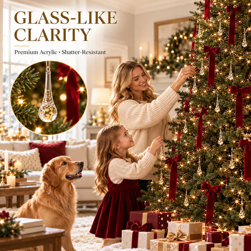 ✨ Luxury Gold Foil Teardrop Ornaments | Luminous Crystal Christmas Tree Decor Set