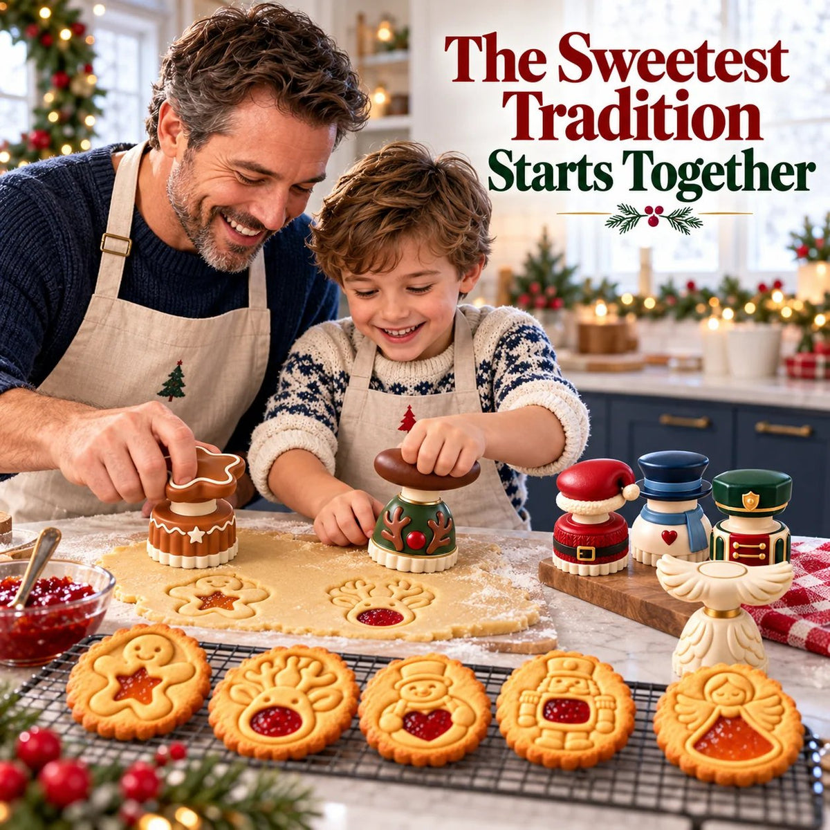 🎄🍪 Christmas Jam Cookie Press – Festive Character Cookie Stamps with Embossed Designs & Jam-Fill Centers | Holiday Baking Fun 🎅❤️