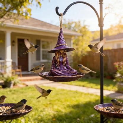 🧙 Enchanting Meditating Witch Bird Feeder | Magical Hanging Garden Decor