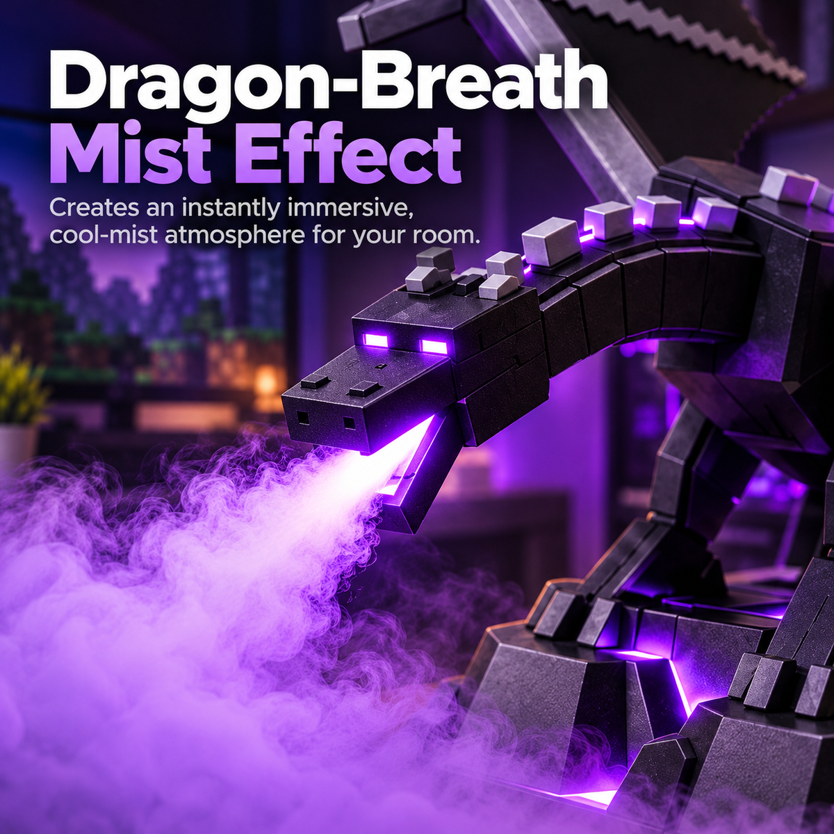 🐉💜 Epic Voxel Dragon Mist Diffuser – Purple LED Dragon Lamp, Remote-Controlled Cool Mist & Gaming Room Decor ✨🎮