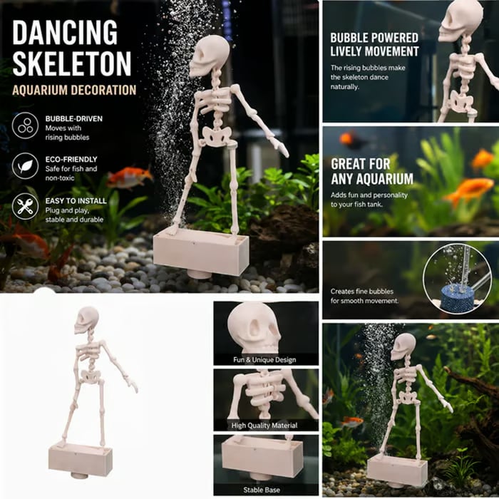 Dancing Skeleton Bubble Aquarium Ornament 🦴💨