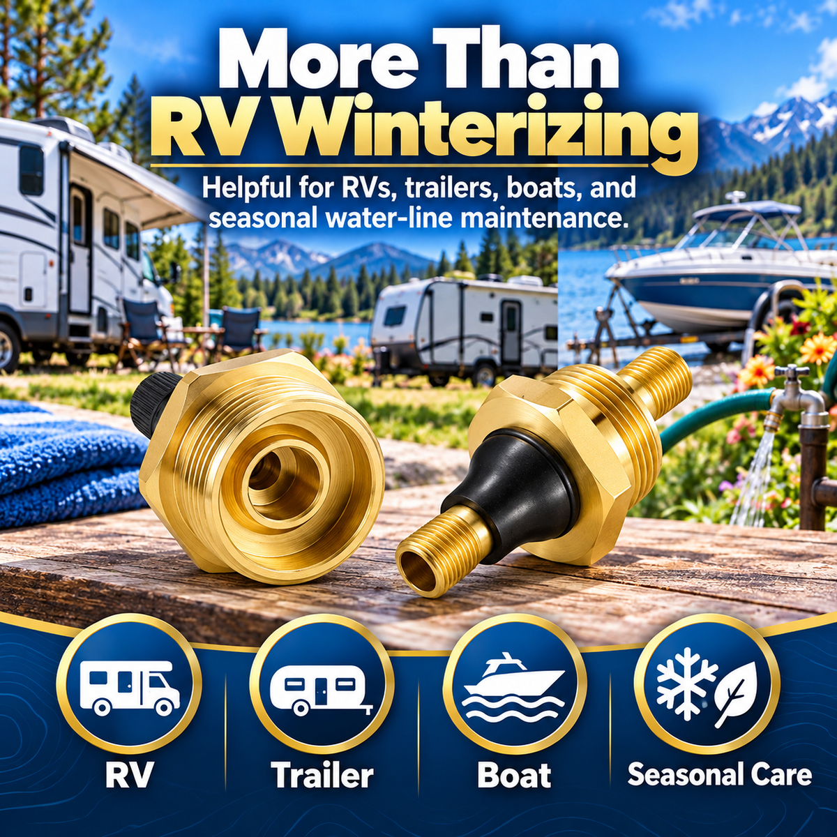 🚐🔧 Brass RV Water Line Blow-Out Plugs with Valve