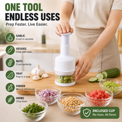 10-Second Quick-Prep Vegetable Chopper – Easy Press Food & Garlic Slicer