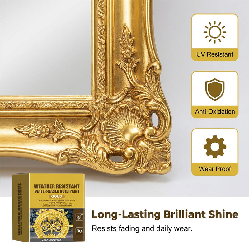 ✨ 150g Weather-Resistant Gold Paint – Premium Metallic Gold Finish for Metal, Wood, Stone & Outdoor Decor | Water-Based Gold Paint with Brush, Smooth Application & Long-Lasting Shine 🏡🎨
