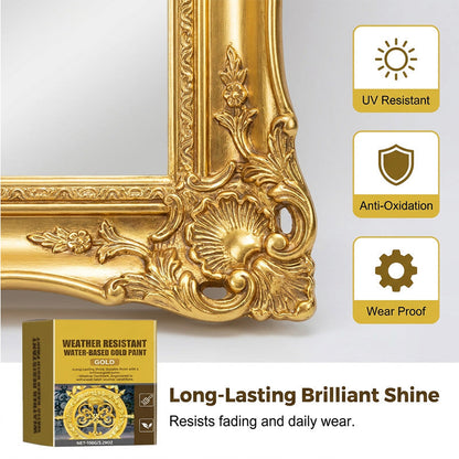 ✨ 150g Weather-Resistant Gold Paint – Premium Metallic Gold Finish for Metal, Wood, Stone & Outdoor Decor | Water-Based Gold Paint with Brush, Smooth Application & Long-Lasting Shine 🏡🎨