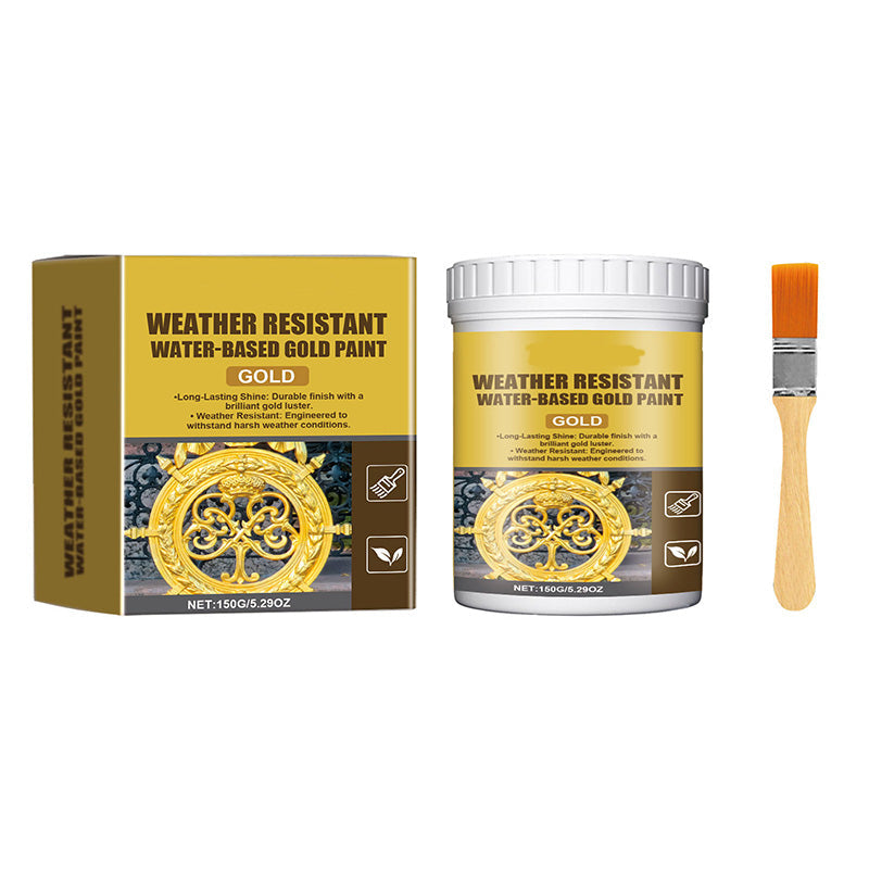 ✨ 150g Weather-Resistant Gold Paint – Premium Metallic Gold Finish for Metal, Wood, Stone & Outdoor Decor | Water-Based Gold Paint with Brush, Smooth Application & Long-Lasting Shine 🏡🎨