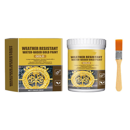 ✨ 150g Weather-Resistant Gold Paint – Premium Metallic Gold Finish for Metal, Wood, Stone & Outdoor Decor | Water-Based Gold Paint with Brush, Smooth Application & Long-Lasting Shine 🏡🎨