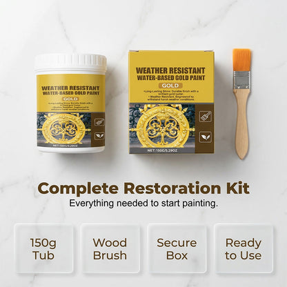 ✨ 150g Weather-Resistant Gold Paint – Premium Metallic Gold Finish for Metal, Wood, Stone & Outdoor Decor | Water-Based Gold Paint with Brush, Smooth Application & Long-Lasting Shine 🏡🎨