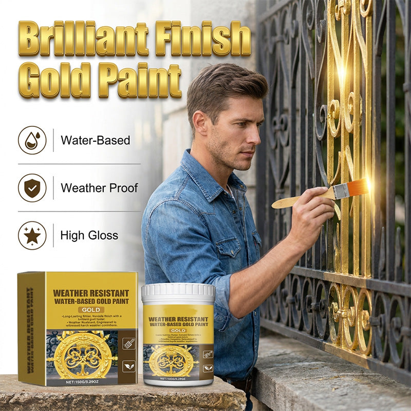✨ 150g Weather-Resistant Gold Paint – Premium Metallic Gold Finish for Metal, Wood, Stone & Outdoor Decor | Water-Based Gold Paint with Brush, Smooth Application & Long-Lasting Shine 🏡🎨