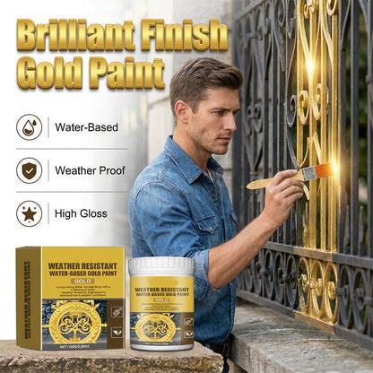 ✨ 150g Weather-Resistant Gold Paint – Premium Metallic Gold Finish for Metal, Wood, Stone & Outdoor Decor | Water-Based Gold Paint with Brush, Smooth Application & Long-Lasting Shine 🏡🎨