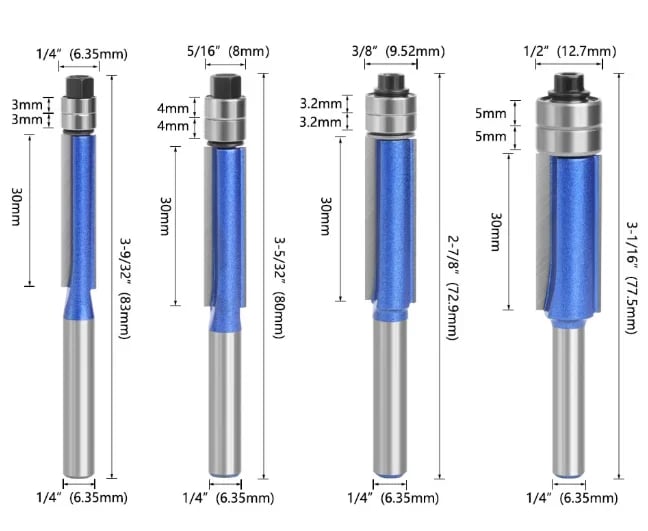 🔩Professional 4-Piece Double Bearing Flush Trim Router Bit Set