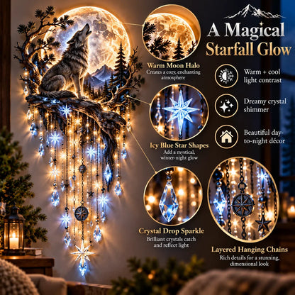 🐺🌕 Wolf Howling Moon Starfall Wall Light – Bring the Wild Home🚚