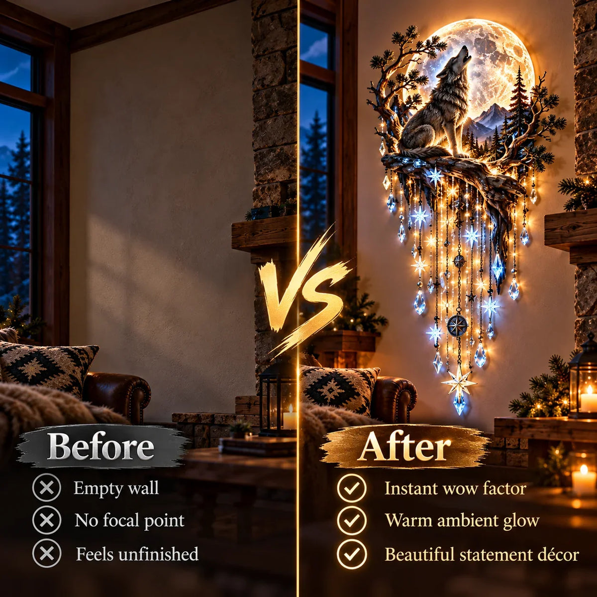 🐺🌕 Wolf Howling Moon Starfall Wall Light – Bring the Wild Home🚚
