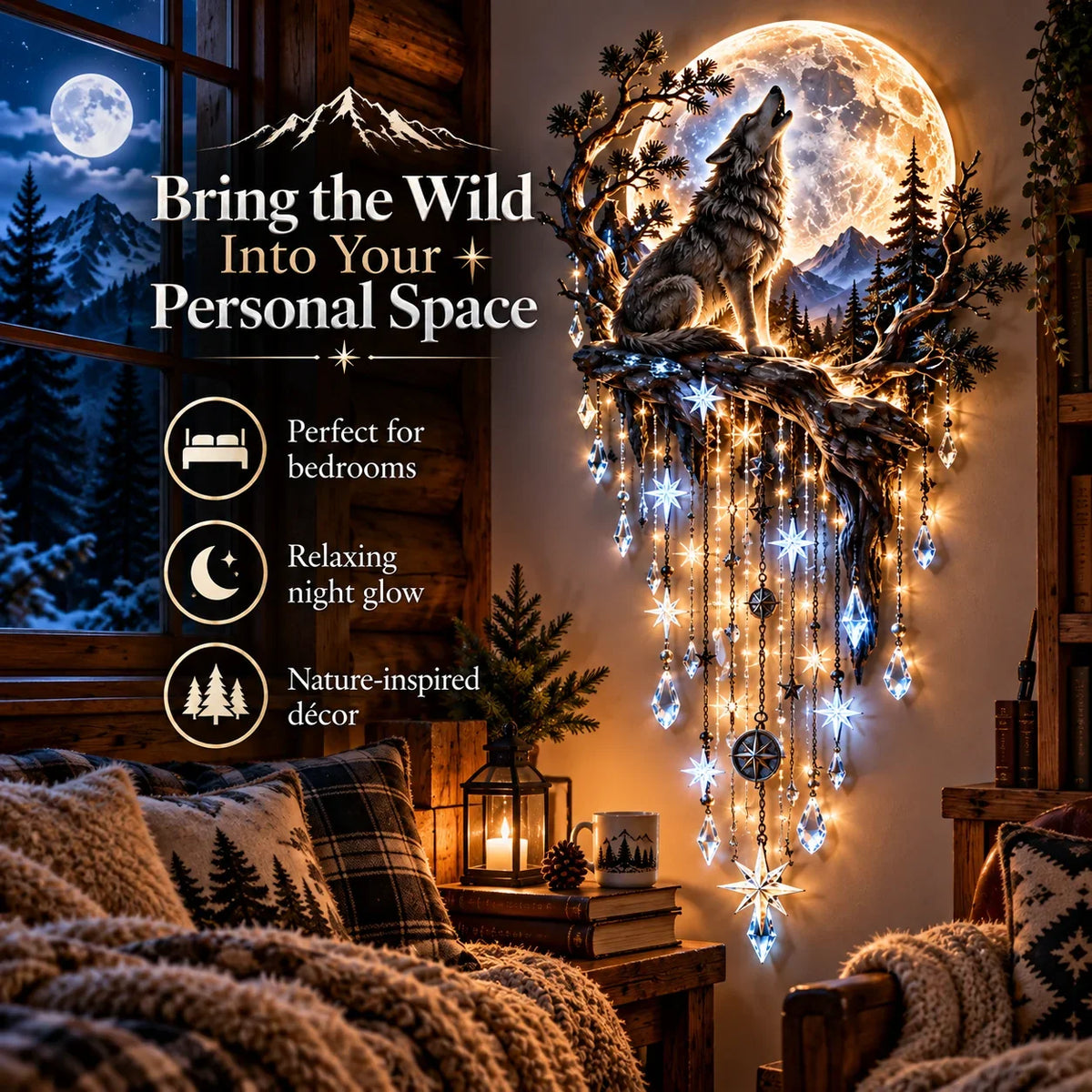 🐺🌕 Wolf Howling Moon Starfall Wall Light – Bring the Wild Home🚚