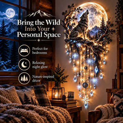 🐺🌕 Wolf Howling Moon Starfall Wall Light – Bring the Wild Home🚚