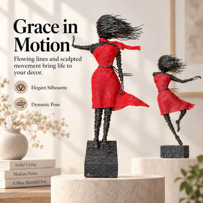 Handmade Wire Art Sculptures – Expressive Red-Accent Figurines for Home & Office
