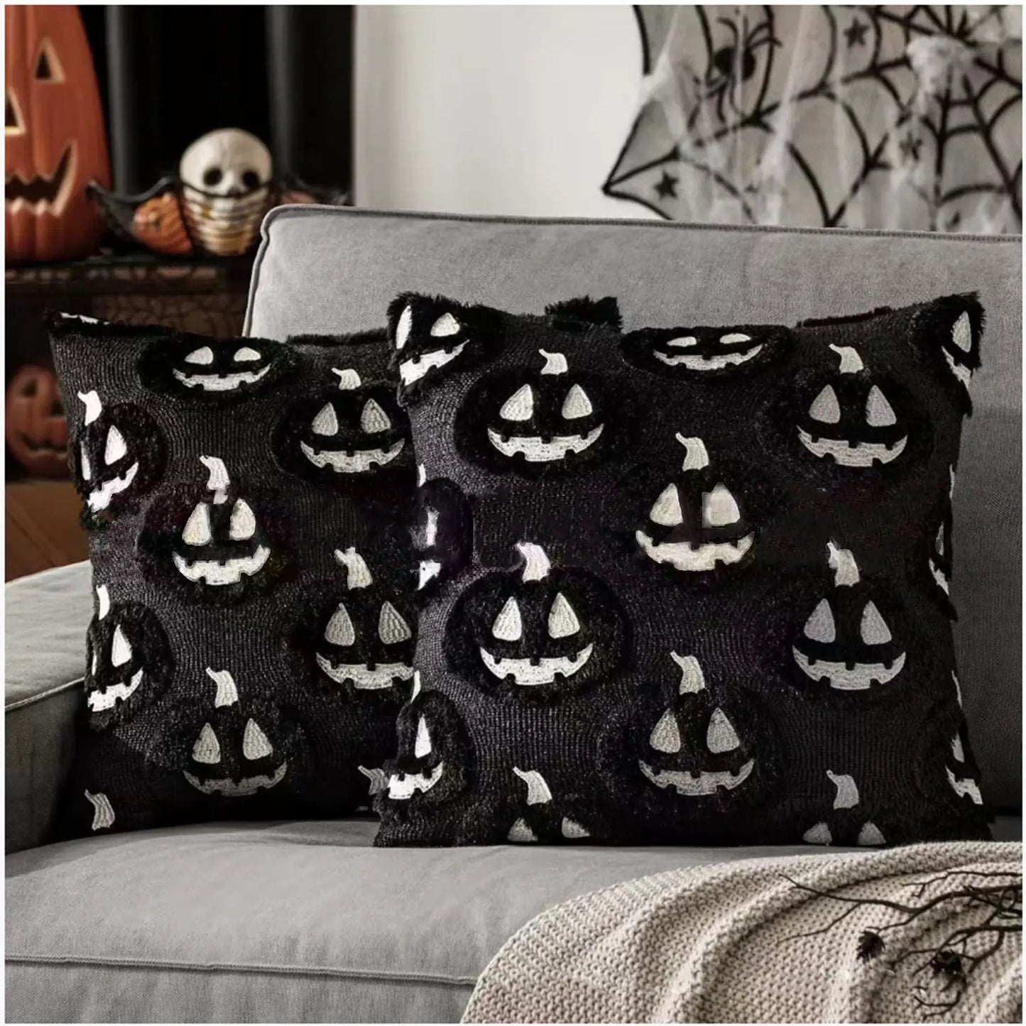 Embroidered Pumpkin Pillow Cover – Cozy Halloween Decor