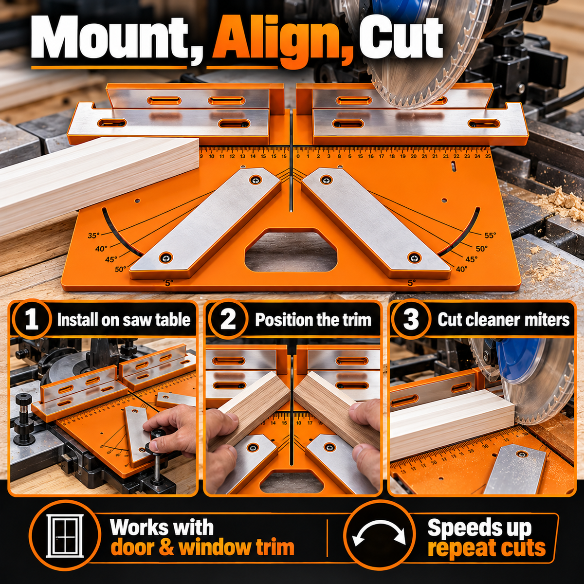 🛠️ Precision Miter Trim Cutting Jig | Adjustable 35°–55° Angles, Built-In Measuring Scale & Faster, Cleaner Trim Cuts 📐
