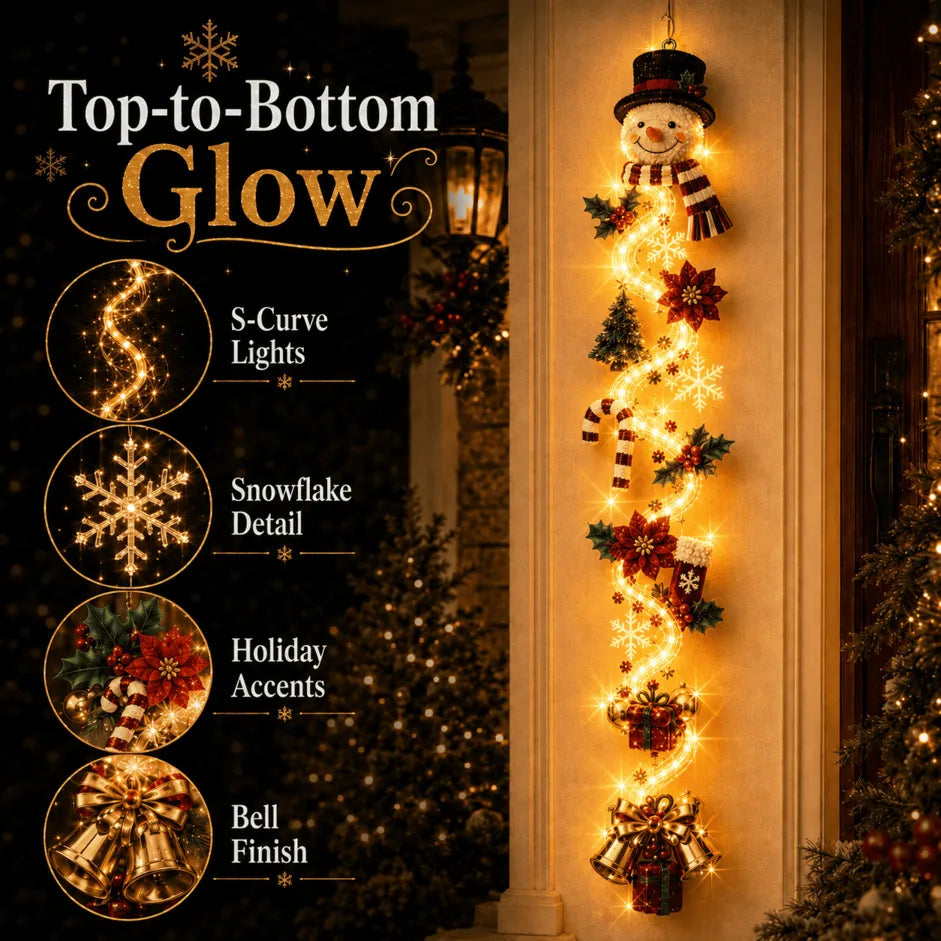 🎄MerryCascade™ Glowing Christmas Door Hanger | 6 Festive Lighted Designs with Warm Glow, Dimensional Details & Space-Saving Vertical Décor