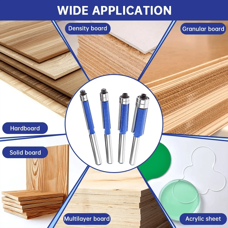 🔩Professional 4-Piece Double Bearing Flush Trim Router Bit Set