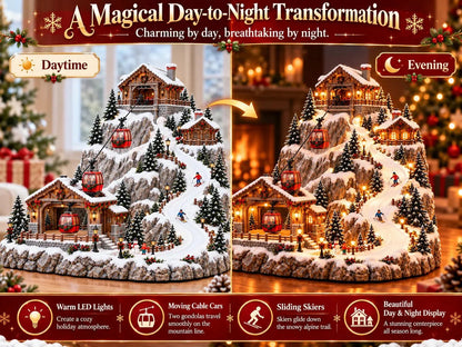 🚡Animated Christmas Mountain Cable Car & Ski Village Scene ✨