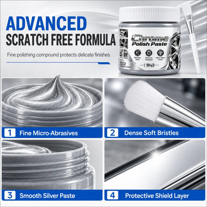 ✨🚗 Buy 1 Get 1 FREE! Metal Chrome Polish & Restorer Paste with Detailing Brush – 2 × 100g, Removes Oxidation & Restores Brilliant Mirror Shine for Wheels, Chrome Trim & Metal Fixtures