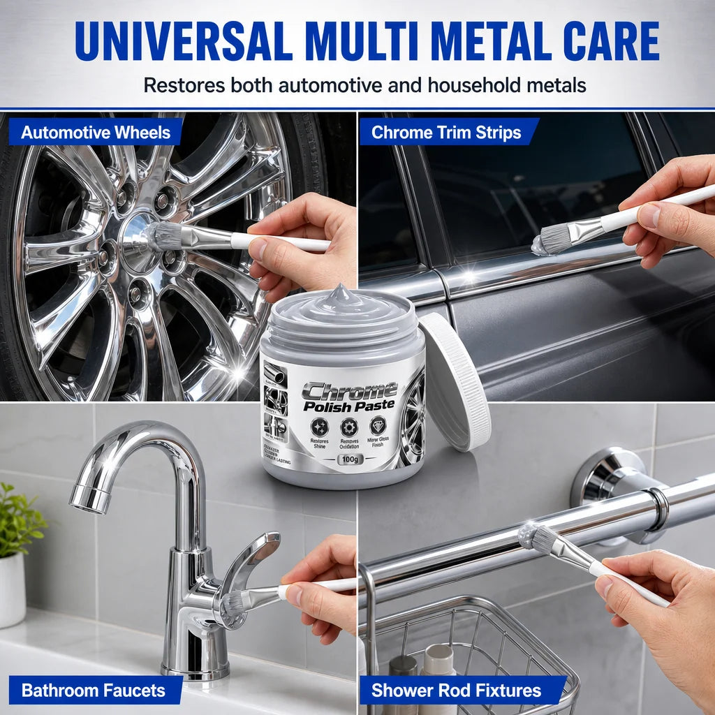 ✨🚗 Buy 1 Get 1 FREE! Metal Chrome Polish & Restorer Paste with Detailing Brush – 2 × 100g, Removes Oxidation & Restores Brilliant Mirror Shine for Wheels, Chrome Trim & Metal Fixtures