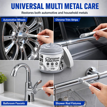 ✨🚗 Buy 1 Get 1 FREE! Metal Chrome Polish & Restorer Paste with Detailing Brush – 2 × 100g, Removes Oxidation & Restores Brilliant Mirror Shine for Wheels, Chrome Trim & Metal Fixtures