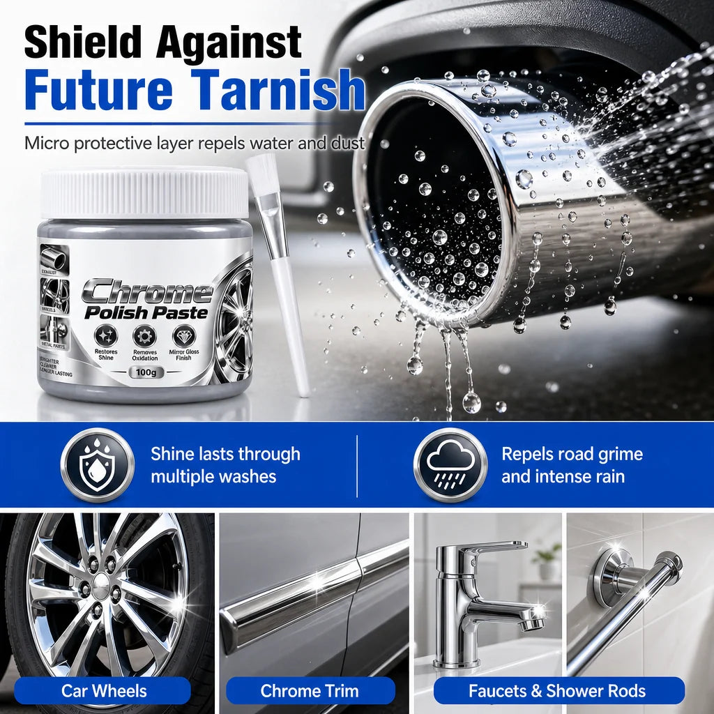 ✨🚗 Buy 1 Get 1 FREE! Metal Chrome Polish & Restorer Paste with Detailing Brush – 2 × 100g, Removes Oxidation & Restores Brilliant Mirror Shine for Wheels, Chrome Trim & Metal Fixtures