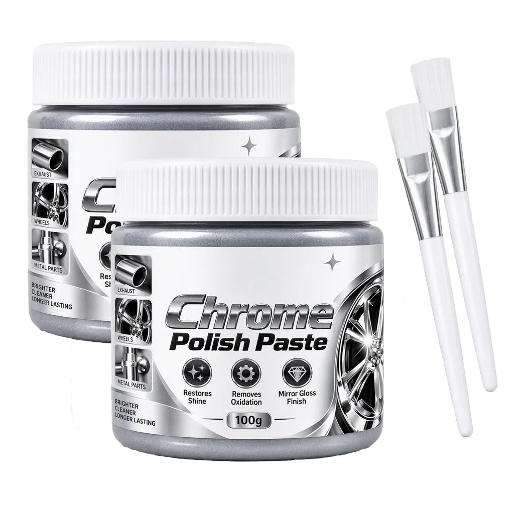 ✨🚗 Buy 1 Get 1 FREE! Metal Chrome Polish & Restorer Paste with Detailing Brush – 2 × 100g, Removes Oxidation & Restores Brilliant Mirror Shine for Wheels, Chrome Trim & Metal Fixtures