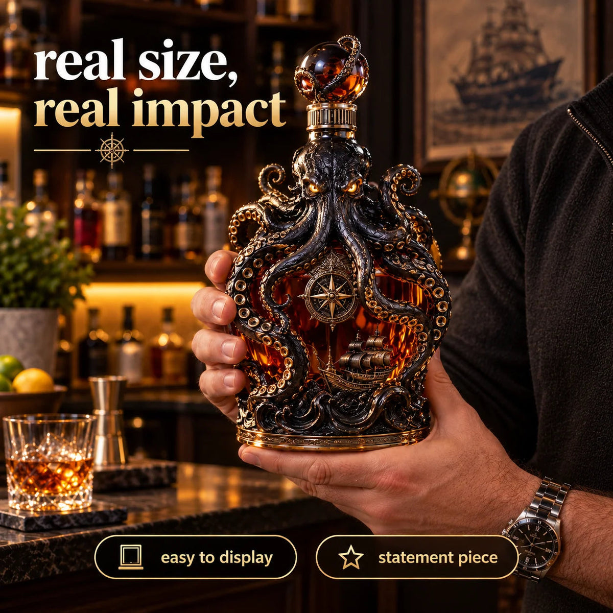 🔥LAST DAY 49% OFF -🐙kraken Voyage Octopus Whiskey Decanter | Gothic Nautical Bar Centerpiece