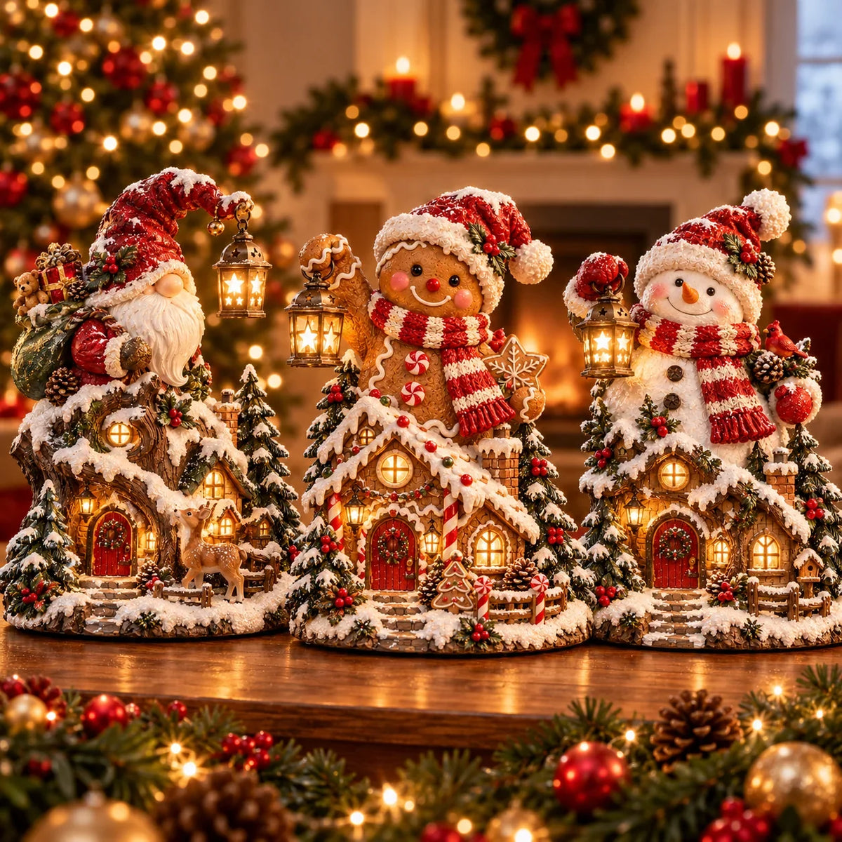 🎄✨ Lighted Christmas Cottage Figurines – Festive Village