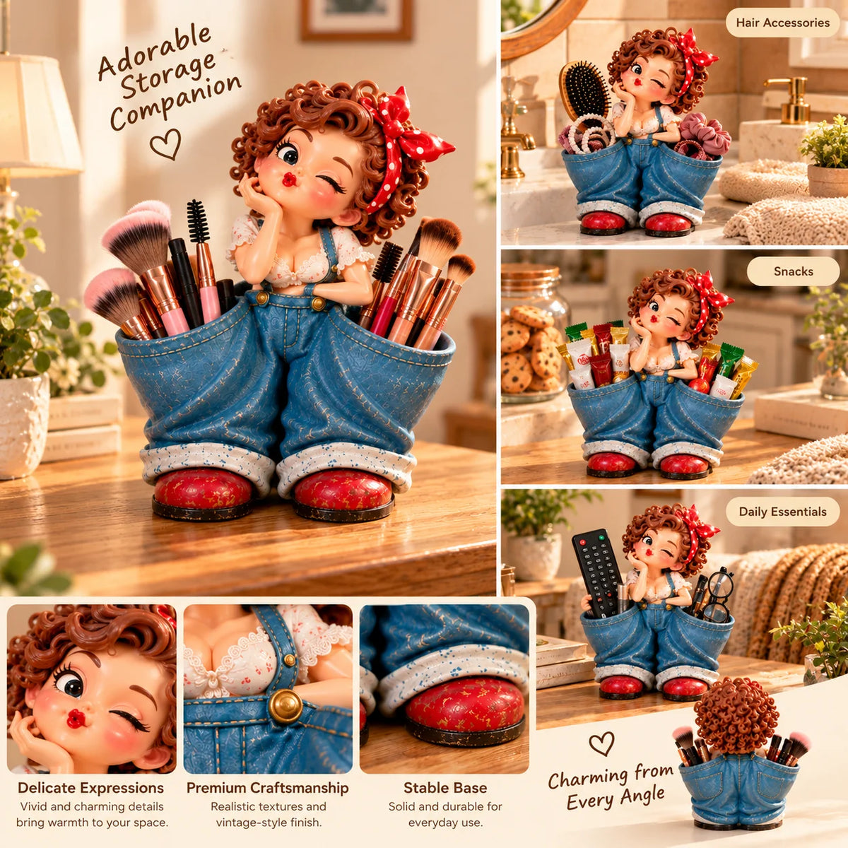 💋 Meet Your New Little Helper! ❤️ Retro Girl Multi-Purpose Organizer & Cute Home Decor