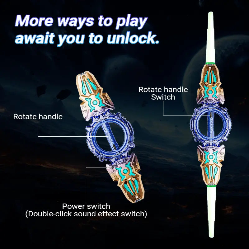 Light up sword shown in compact and extended configurations