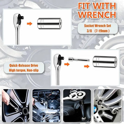 🔧 Universal Socket Tools – Grip Socket Set with Power Drill Adapter