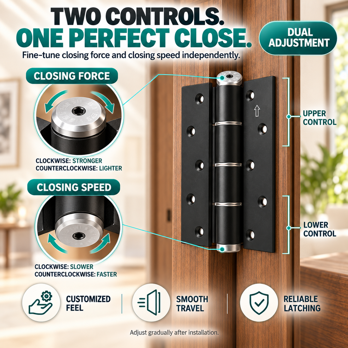 🚪2-Piece Hydraulic Self-Closing Door Hinge Set – Adjustable Soft Close & 90° Hold-Open