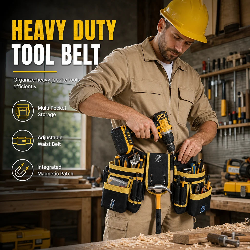 👷🛠️ Adjustable Tool Waist Bag – Multi-Pocket Work Belt with Magnetic Screw Holder, Reinforced Stitching & Quick-Release Buckle ⚡