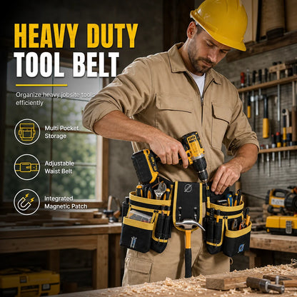 👷🛠️ Adjustable Tool Waist Bag – Multi-Pocket Work Belt with Magnetic Screw Holder, Reinforced Stitching & Quick-Release Buckle ⚡