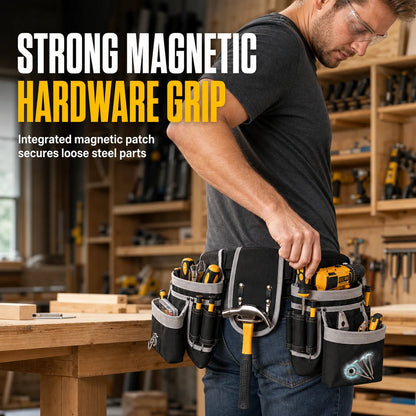 👷🛠️ Adjustable Tool Waist Bag – Multi-Pocket Work Belt with Magnetic Screw Holder, Reinforced Stitching & Quick-Release Buckle ⚡