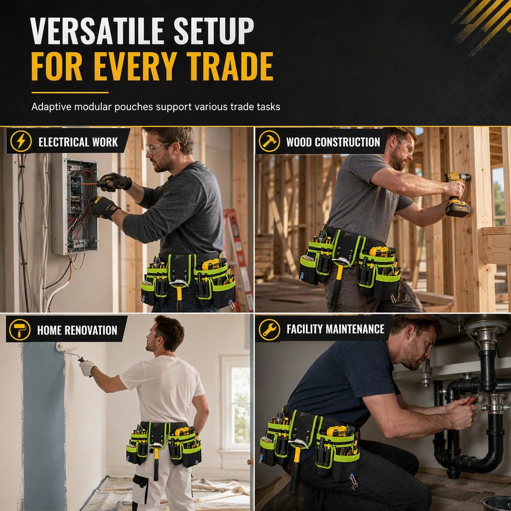 👷🛠️ Adjustable Tool Waist Bag – Multi-Pocket Work Belt with Magnetic Screw Holder, Reinforced Stitching & Quick-Release Buckle ⚡