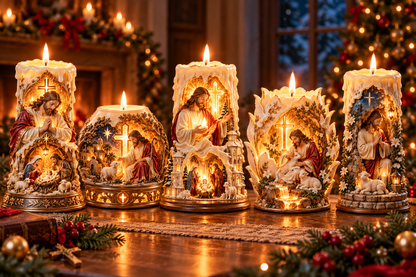 ✝️✨ Jesus Light of Faith™ – 3D Jesus Nativity Scented Candle with Glowing Cross | Christian Christmas Gift of Faith, Hope & Love