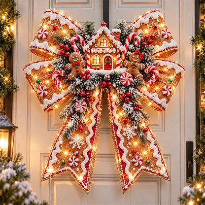 🎀🎄 Oversized Light-Up Christmas Door Bow – 24-Inch Holiday Welcome Decoration with Warm LED Glow, Santa, Snowman, Highland Cow & 6 Festive Styles ✨🏡